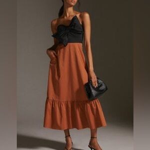 Anthropologie Black and Rust Midi Dress